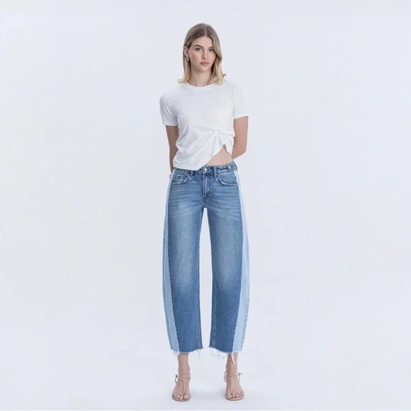 Flying Monkey High Rise Two Tone Barrel Leg Jeans - Picture 4 of 9